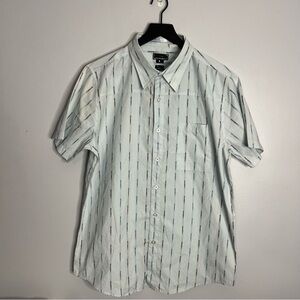 Vintage Y2K Oakley  Stretch Repeat Button Down Shirt Mens Large Blue *FLAW READ*